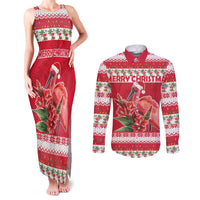 Personalized Trinidad and Tobago Christmas Couples Matching Tank Maxi Dress and Long Sleeve Button Shirt Scarlet Ibis with Chaconia Flowers - Wonder Print Shop