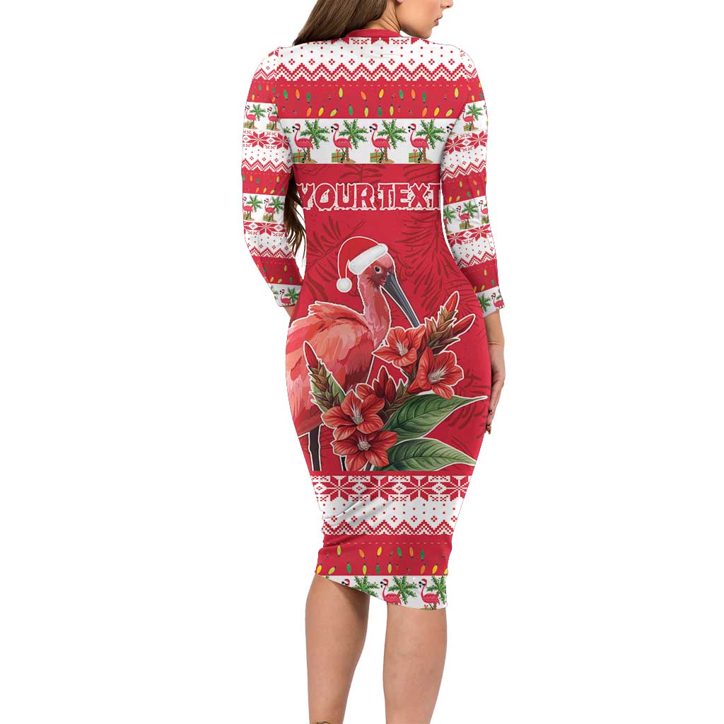 Personalized Trinidad and Tobago Christmas Family Matching Long Sleeve Bodycon Dress and Hawaiian Shirt Scarlet Ibis with Chaconia Flowers - Wonder Print Shop