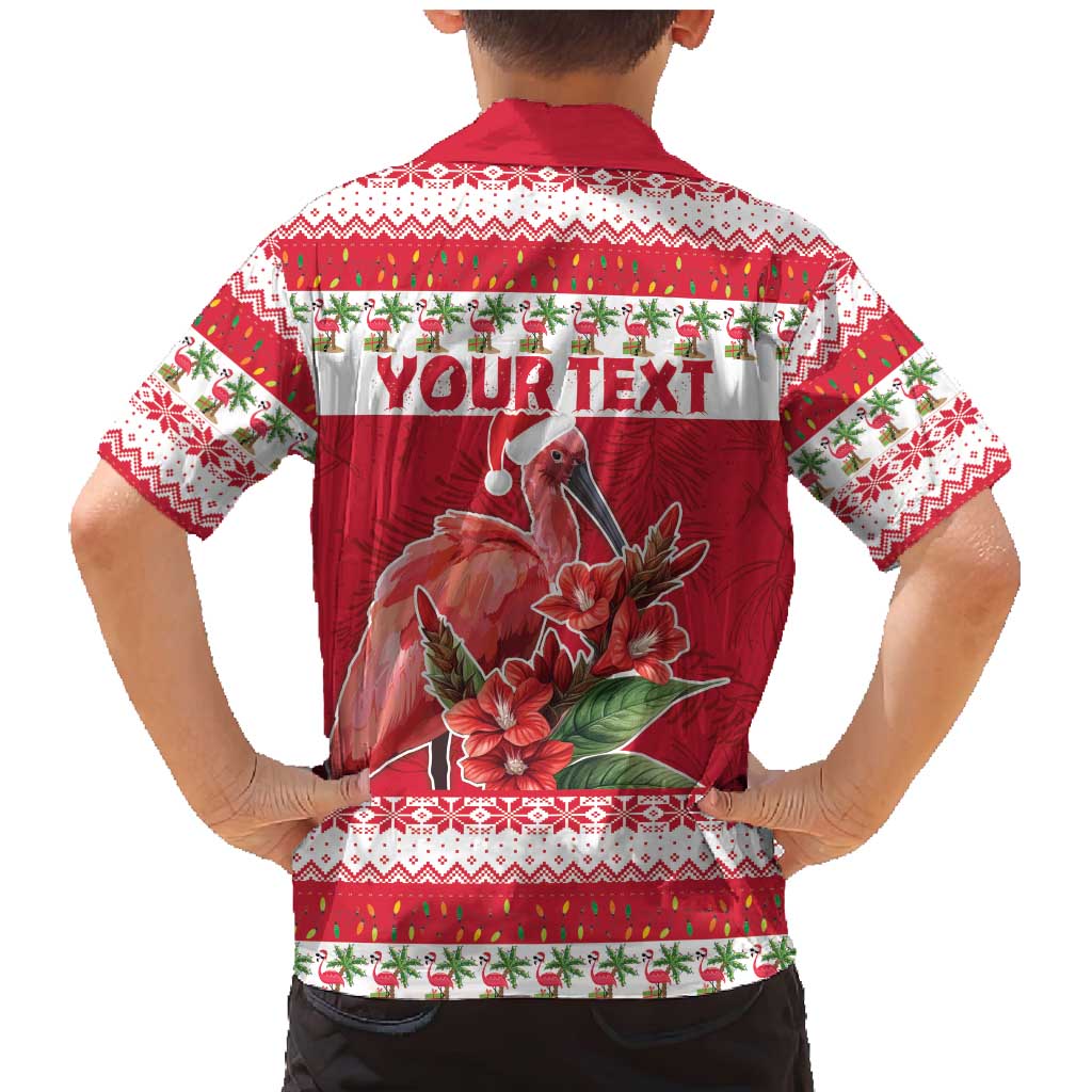 Personalized Trinidad and Tobago Christmas Family Matching Mermaid Dress and Hawaiian Shirt Scarlet Ibis with Chaconia Flowers - Wonder Print Shop