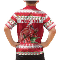 Personalized Trinidad and Tobago Christmas Family Matching Mermaid Dress and Hawaiian Shirt Scarlet Ibis with Chaconia Flowers - Wonder Print Shop