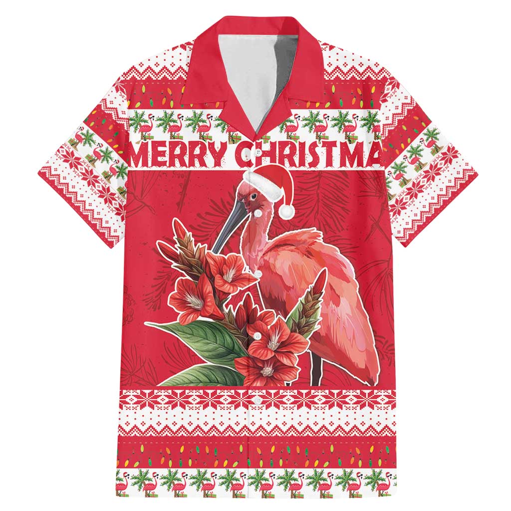 Personalized Trinidad and Tobago Christmas Family Matching Mermaid Dress and Hawaiian Shirt Scarlet Ibis with Chaconia Flowers - Wonder Print Shop