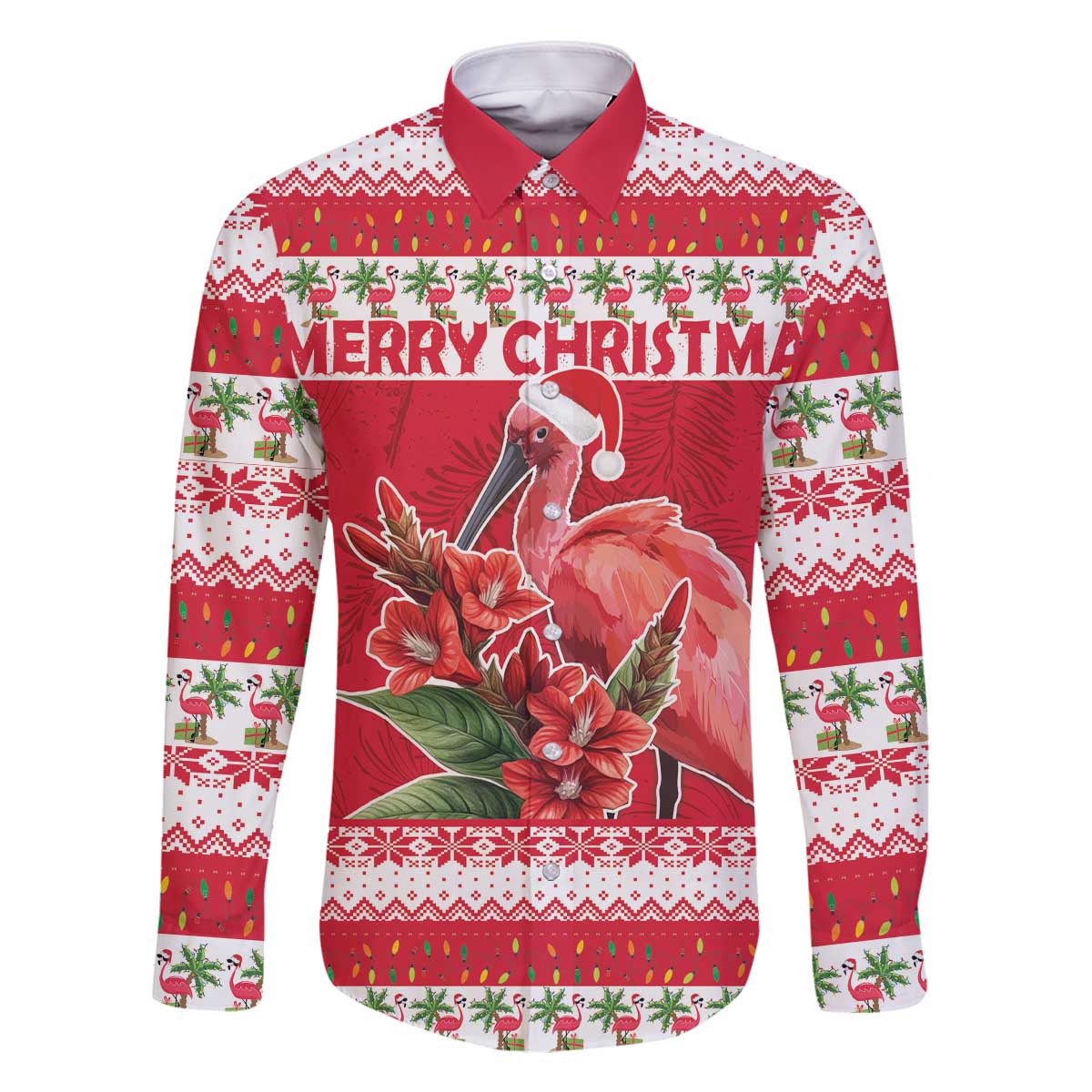 Personalized Trinidad and Tobago Christmas Family Matching Off The Shoulder Long Sleeve Dress and Hawaiian Shirt Scarlet Ibis with Chaconia Flowers - Wonder Print Shop