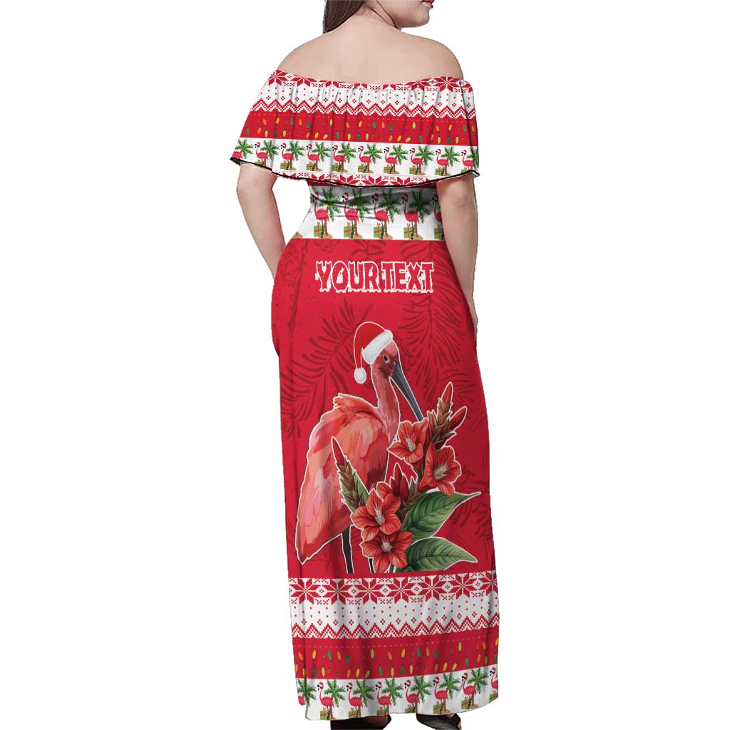 Personalized Trinidad and Tobago Christmas Family Matching Off Shoulder Maxi Dress and Hawaiian Shirt Scarlet Ibis with Chaconia Flowers - Wonder Print Shop