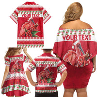 Personalized Trinidad and Tobago Christmas Family Matching Off Shoulder Short Dress and Hawaiian Shirt Scarlet Ibis with Chaconia Flowers - Wonder Print Shop