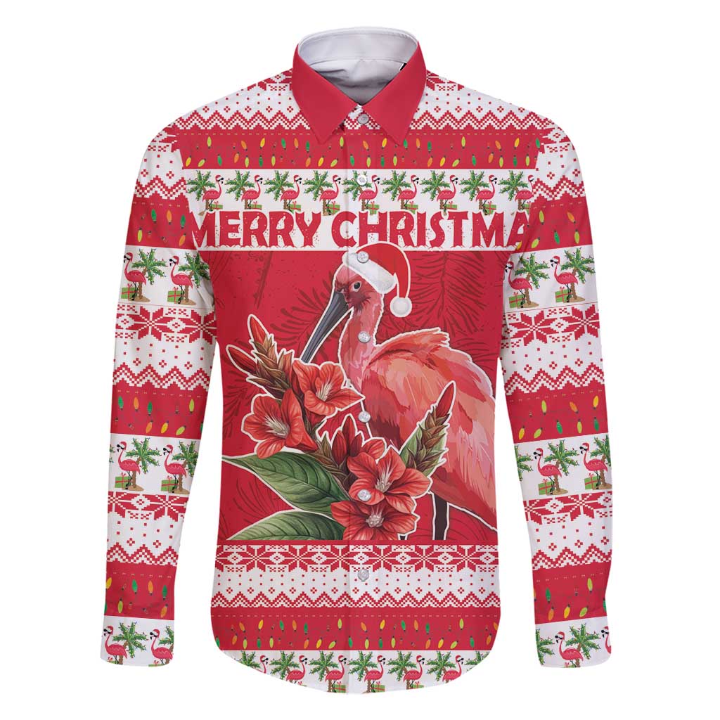 Personalized Trinidad and Tobago Christmas Family Matching Off Shoulder Short Dress and Hawaiian Shirt Scarlet Ibis with Chaconia Flowers - Wonder Print Shop