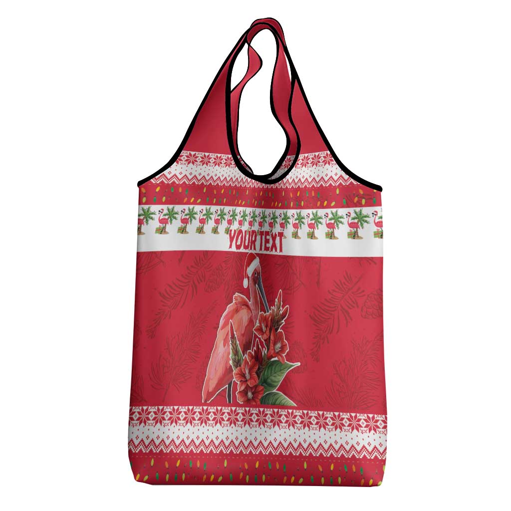 Personalized Trinidad and Tobago Christmas Grocery Bag Scarlet Ibis with Chaconia Flowers