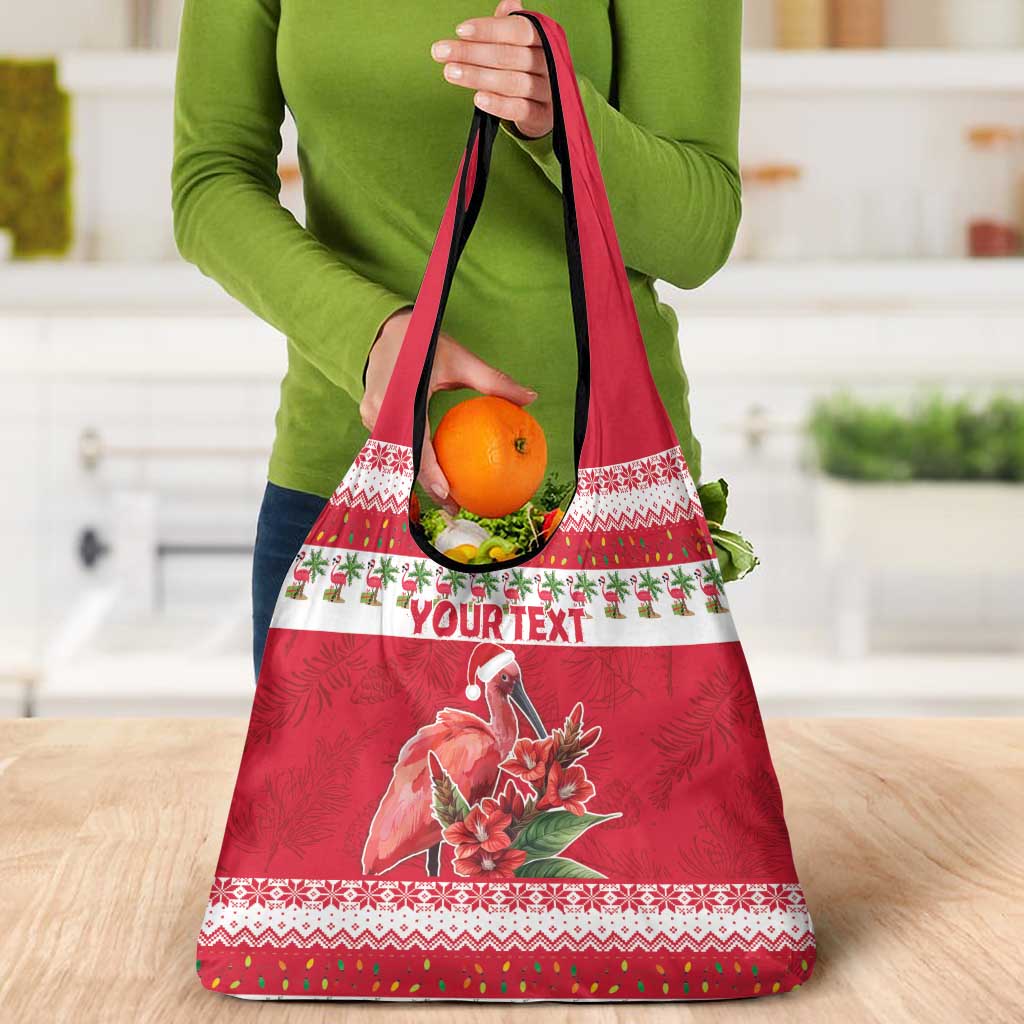 Personalized Trinidad and Tobago Christmas Grocery Bag Scarlet Ibis with Chaconia Flowers