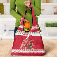 Personalized Trinidad and Tobago Christmas Grocery Bag Scarlet Ibis with Chaconia Flowers