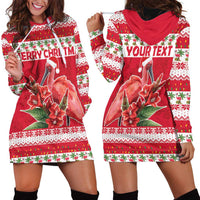 Personalized Trinidad and Tobago Christmas Hoodie Dress Scarlet Ibis with Chaconia Flowers - Wonder Print Shop