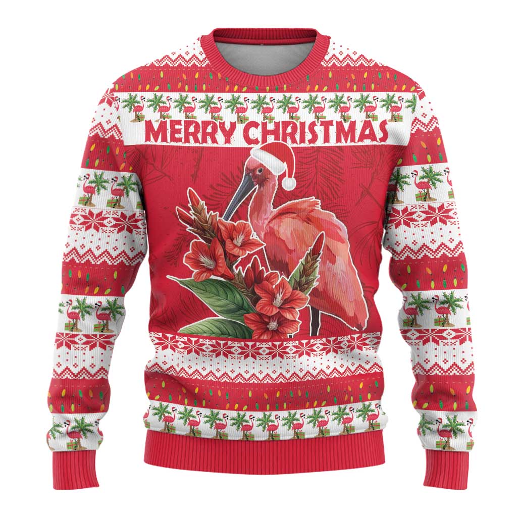 Personalized Trinidad and Tobago Christmas Ugly Christmas Sweater Scarlet Ibis with Chaconia Flowers - Wonder Print Shop