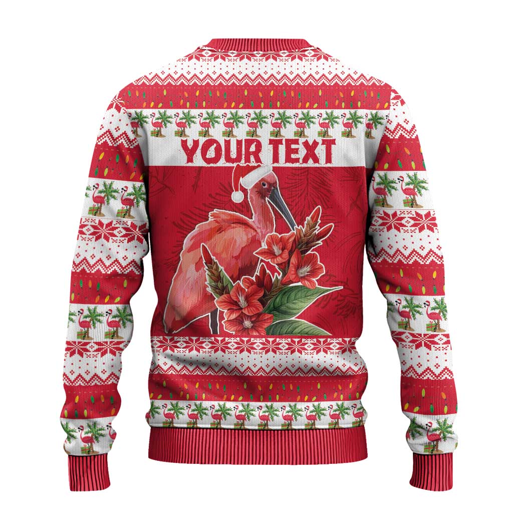Personalized Trinidad and Tobago Christmas Ugly Christmas Sweater Scarlet Ibis with Chaconia Flowers - Wonder Print Shop
