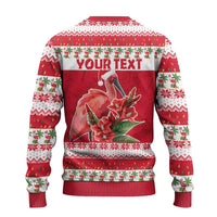 Personalized Trinidad and Tobago Christmas Ugly Christmas Sweater Scarlet Ibis with Chaconia Flowers - Wonder Print Shop