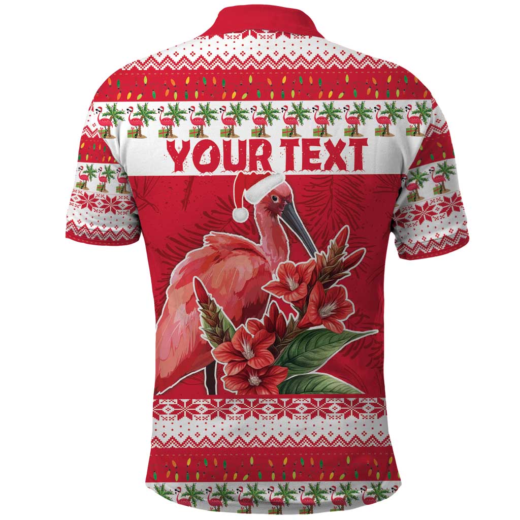 Personalized Trinidad and Tobago Christmas Polo Shirt Scarlet Ibis with Chaconia Flowers - Wonder Print Shop