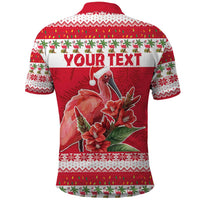 Personalized Trinidad and Tobago Christmas Polo Shirt Scarlet Ibis with Chaconia Flowers - Wonder Print Shop