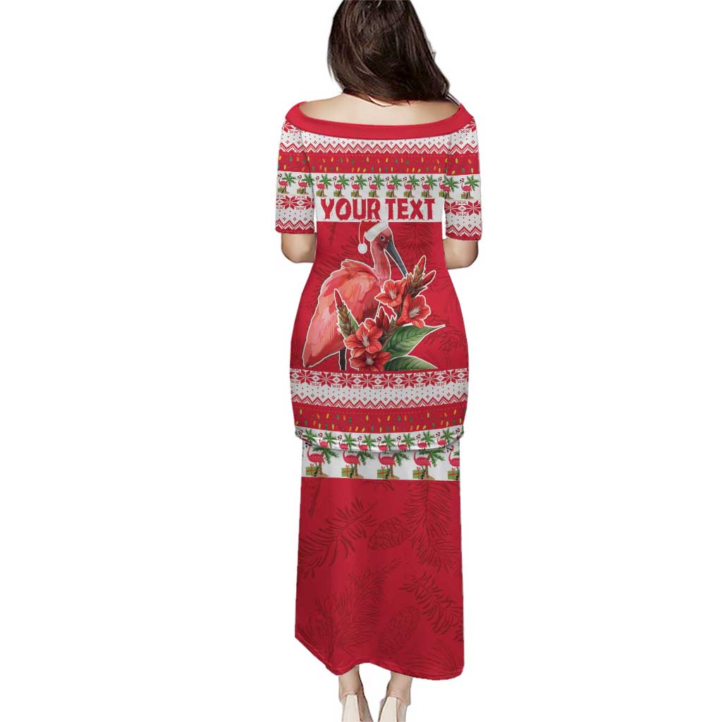 Personalized Trinidad and Tobago Christmas Puletasi Scarlet Ibis with Chaconia Flowers - Wonder Print Shop