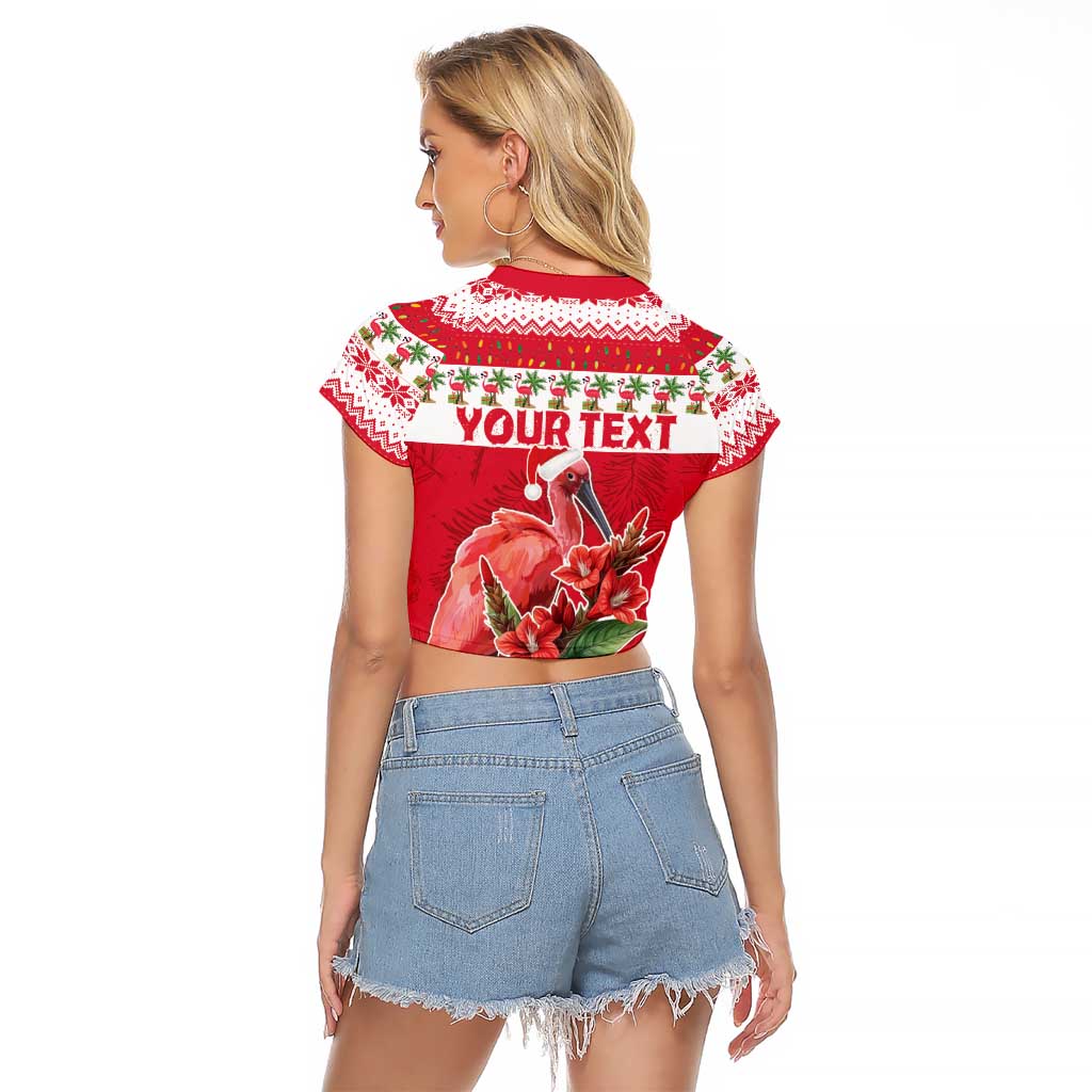 Personalized Trinidad and Tobago Christmas Raglan Cropped T Shirt Scarlet Ibis with Chaconia Flowers - Wonder Print Shop
