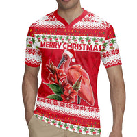 Personalized Trinidad and Tobago Christmas Rugby Jersey Scarlet Ibis with Chaconia Flowers - Wonder Print Shop