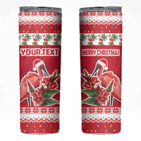 Personalized Trinidad and Tobago Christmas Skinny Tumbler Scarlet Ibis with Chaconia Flowers - Wonder Print Shop