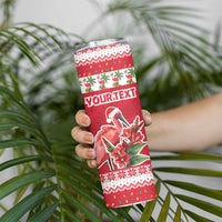 Personalized Trinidad and Tobago Christmas Skinny Tumbler Scarlet Ibis with Chaconia Flowers - Wonder Print Shop