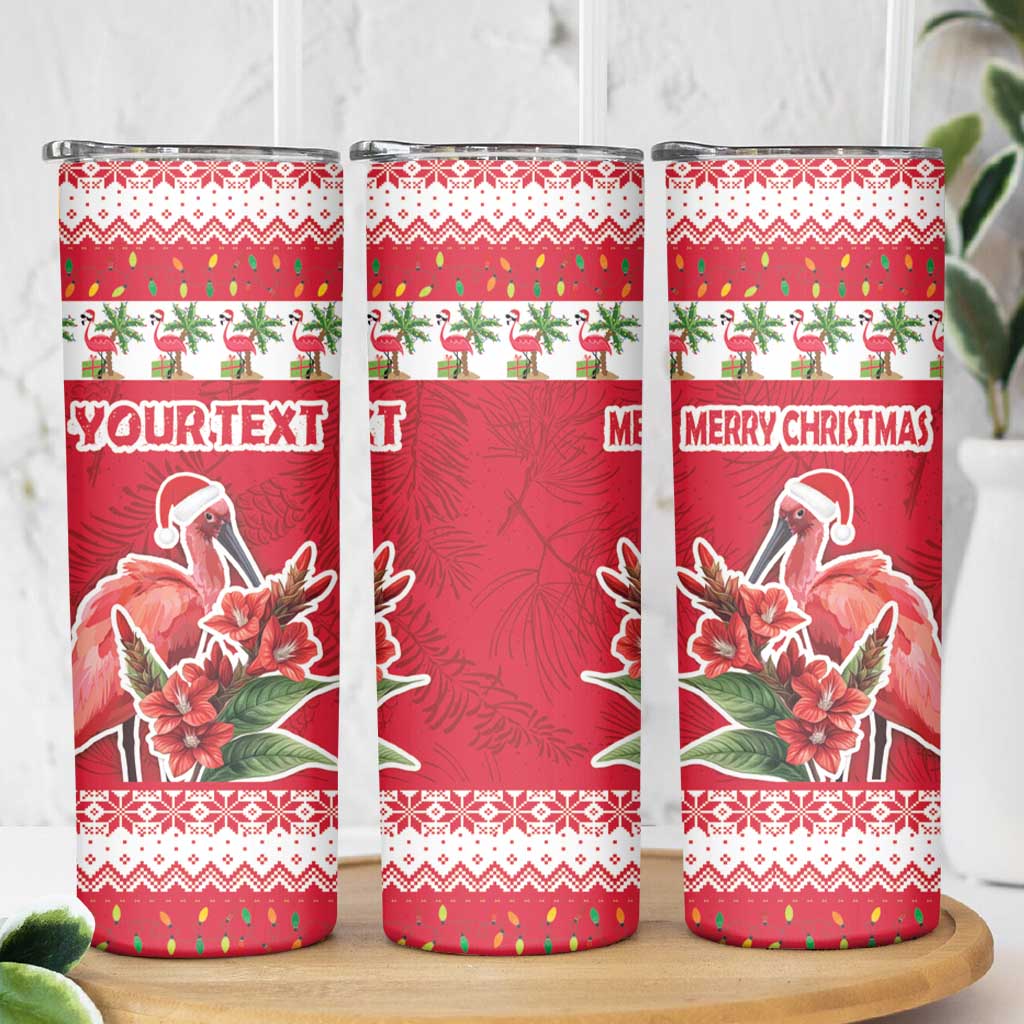Personalized Trinidad and Tobago Christmas Skinny Tumbler Scarlet Ibis with Chaconia Flowers - Wonder Print Shop