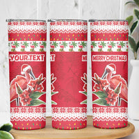 Personalized Trinidad and Tobago Christmas Skinny Tumbler Scarlet Ibis with Chaconia Flowers - Wonder Print Shop