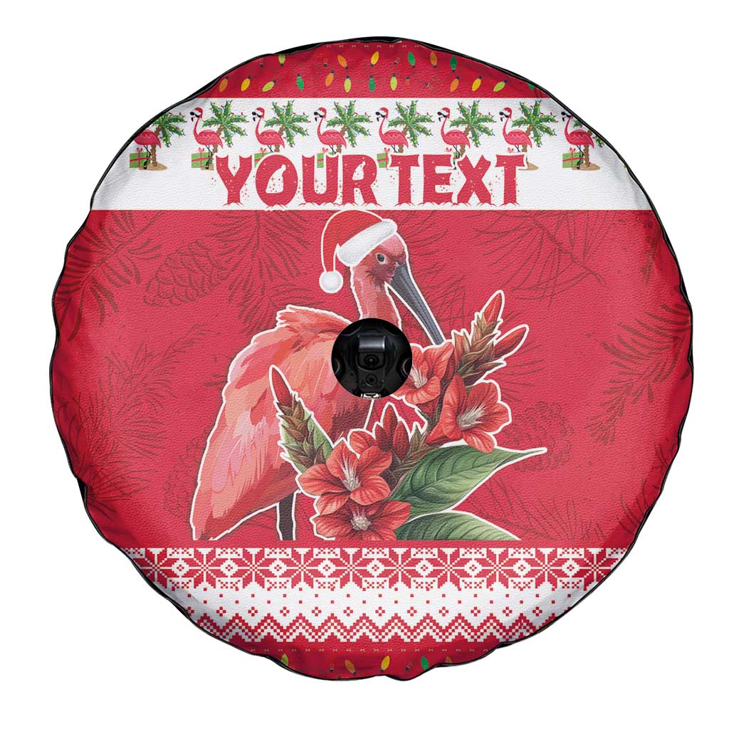 Personalized Trinidad and Tobago Christmas Spare Tire Cover Scarlet Ibis with Chaconia Flowers - Wonder Print Shop