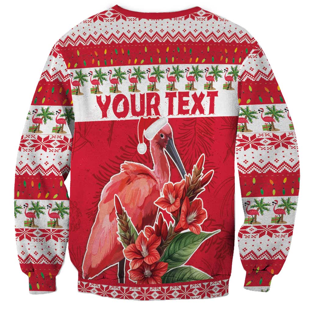 Personalized Trinidad and Tobago Christmas Sweatshirt Scarlet Ibis with Chaconia Flowers - Wonder Print Shop