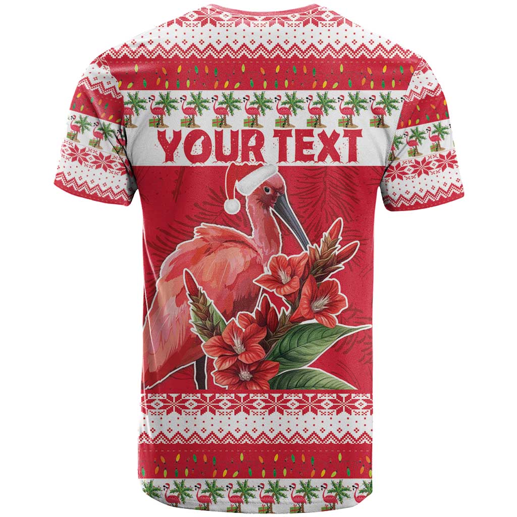 Personalized Trinidad and Tobago Christmas T Shirt Scarlet Ibis with Chaconia Flowers - Wonder Print Shop
