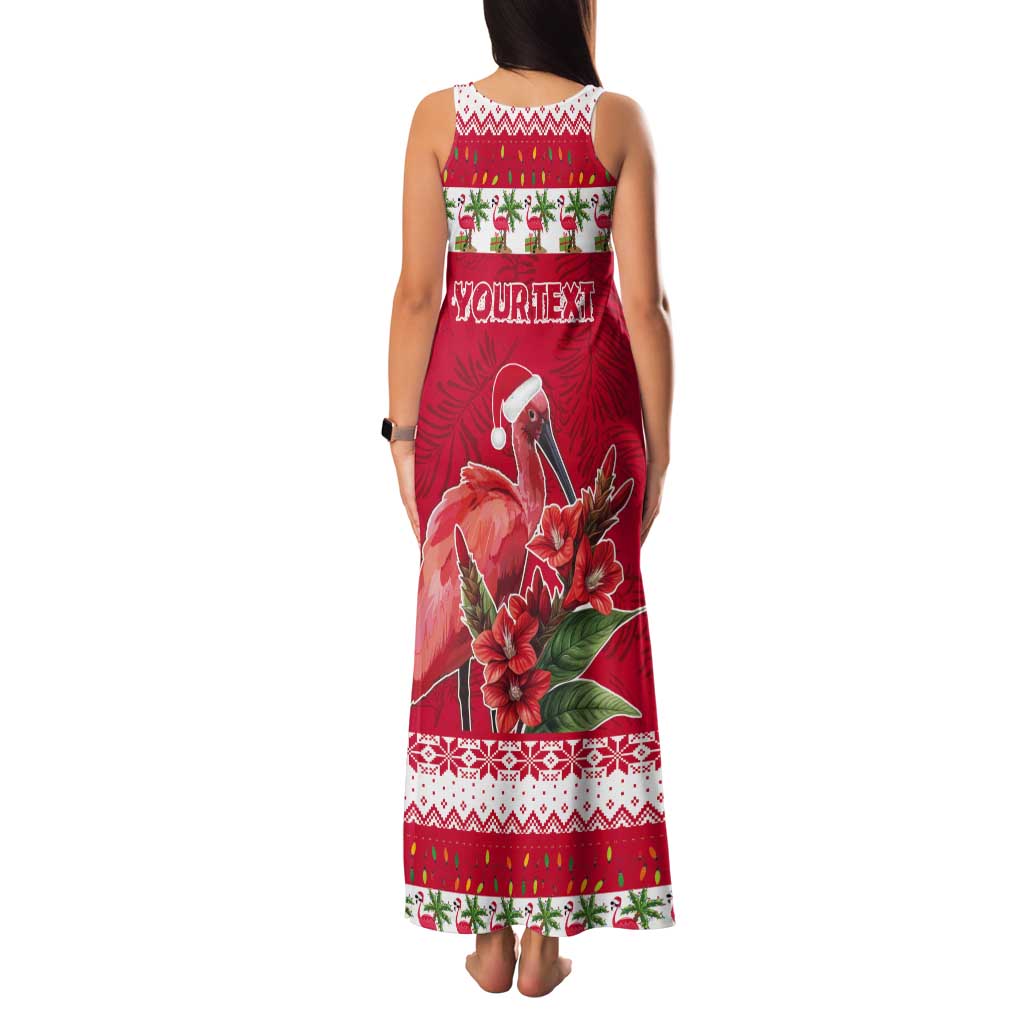 Personalized Trinidad and Tobago Christmas Tank Maxi Dress Scarlet Ibis with Chaconia Flowers - Wonder Print Shop