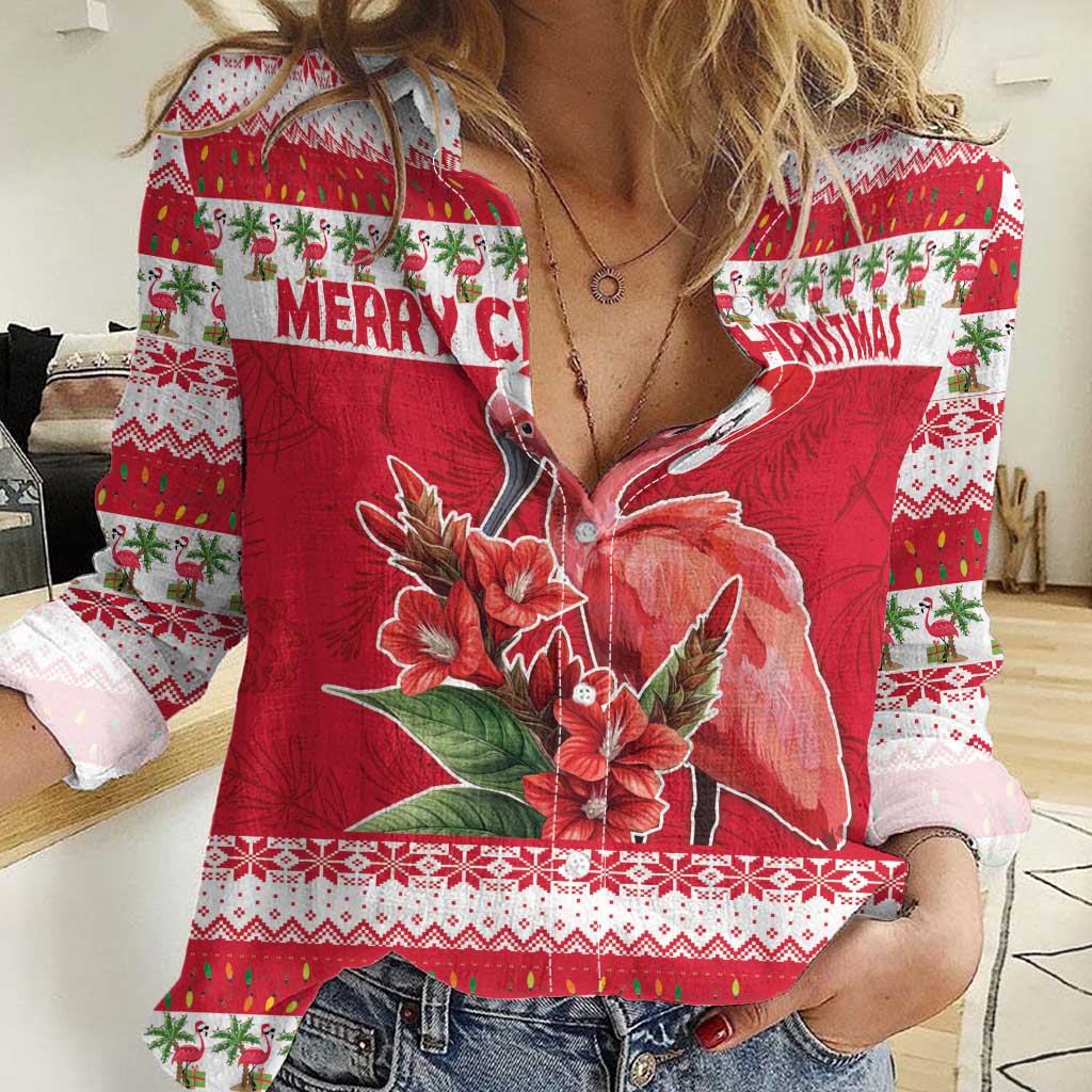 Personalized Trinidad and Tobago Christmas Women Casual Shirt Scarlet Ibis with Chaconia Flowers - Wonder Print Shop