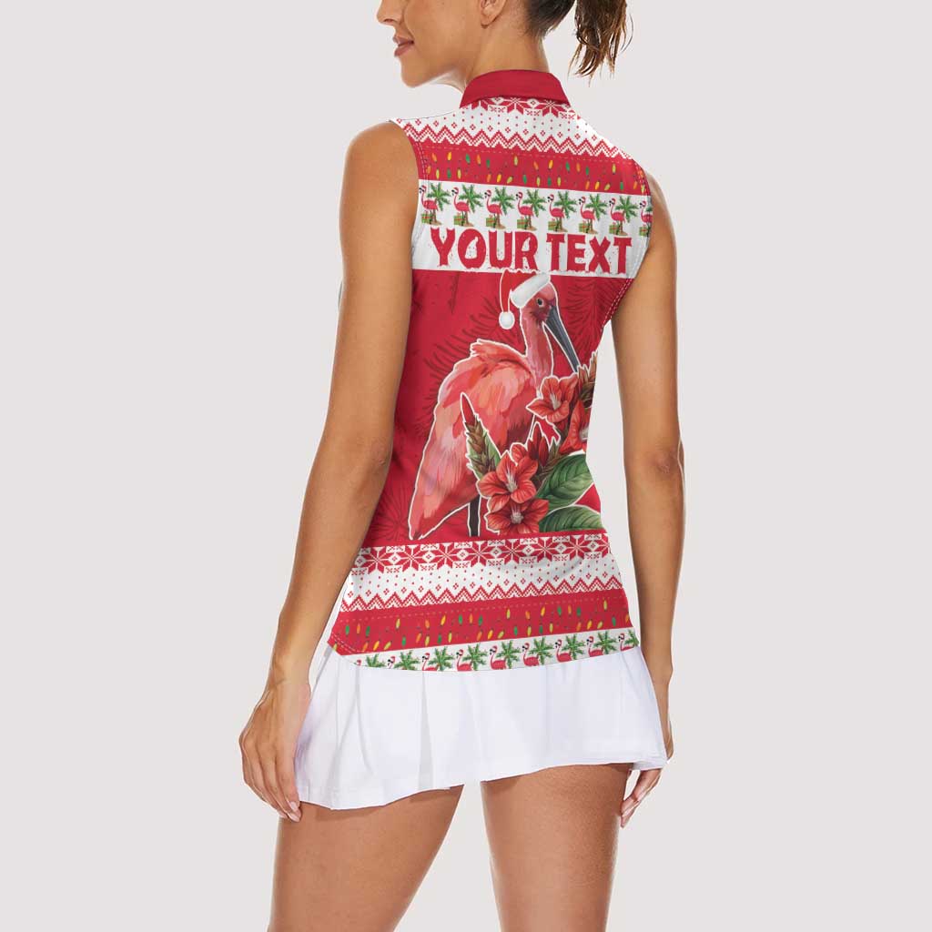 Personalized Trinidad and Tobago Christmas Women Sleeveless Polo Shirt Scarlet Ibis with Chaconia Flowers - Wonder Print Shop