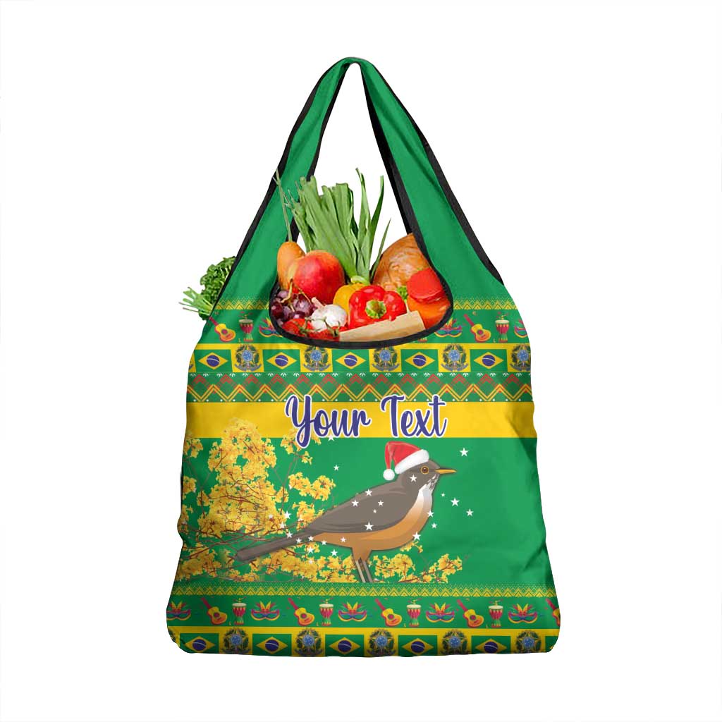 Personalized Brazil Turdus Rufiventris Christmas Grocery Bag Golden Trumpet Tree