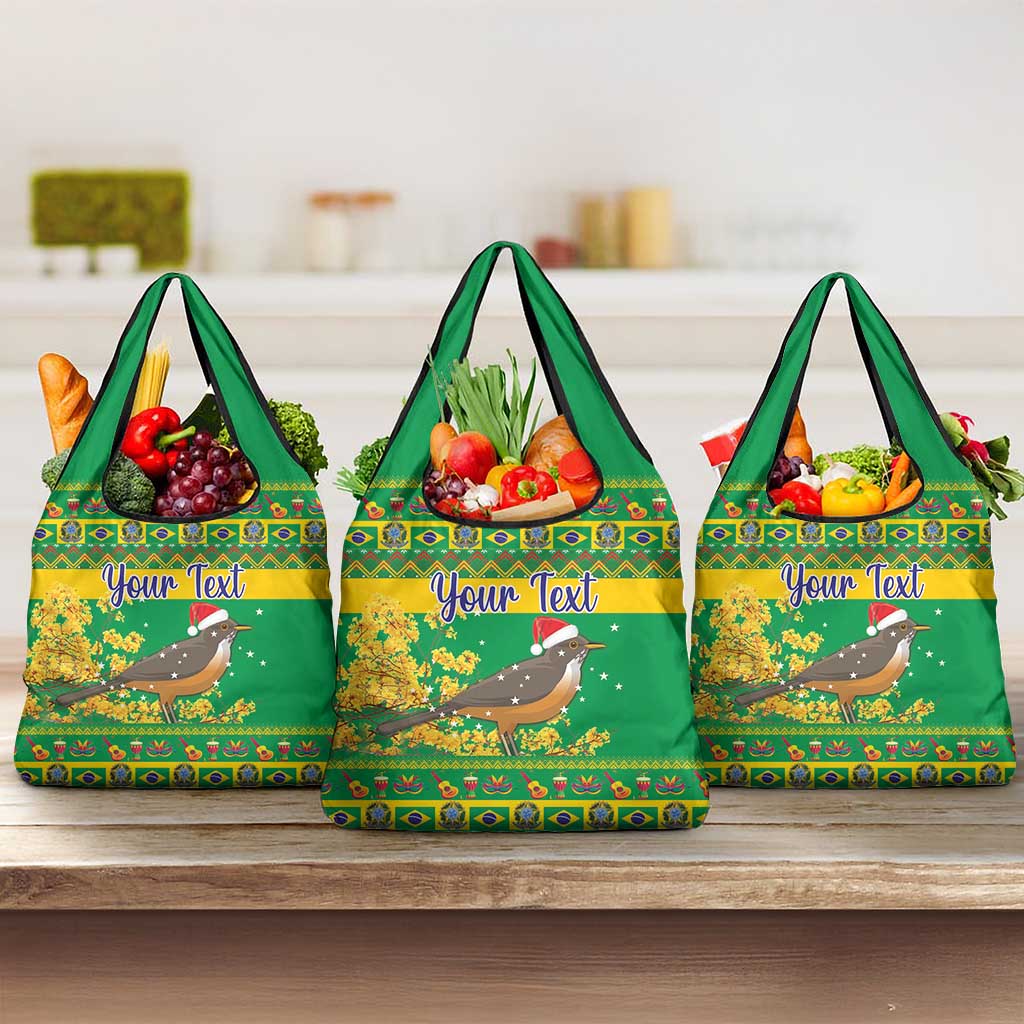 Personalized Brazil Turdus Rufiventris Christmas Grocery Bag Golden Trumpet Tree