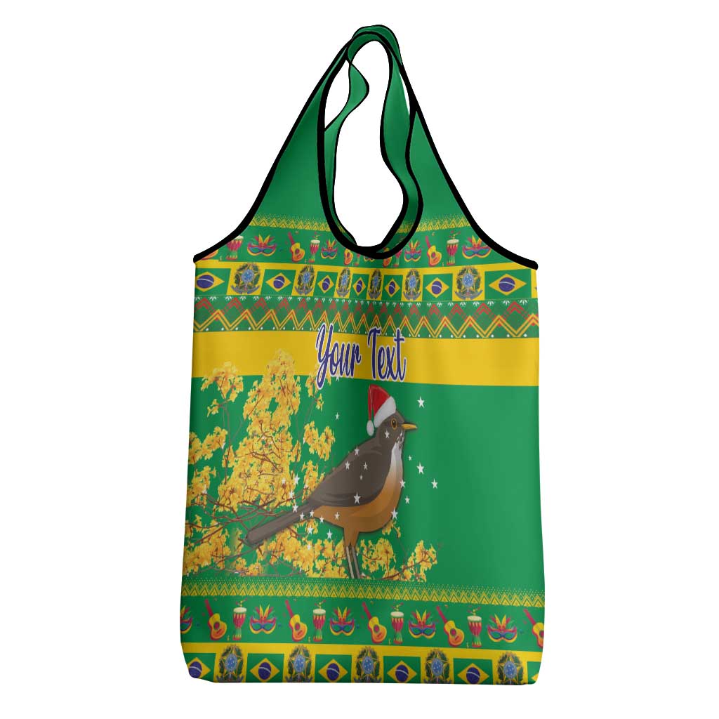 Personalized Brazil Turdus Rufiventris Christmas Grocery Bag Golden Trumpet Tree