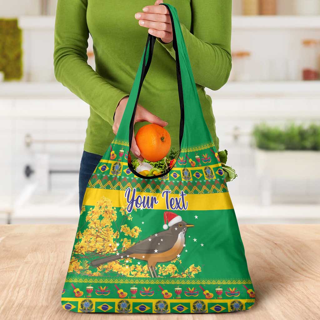 Personalized Brazil Turdus Rufiventris Christmas Grocery Bag Golden Trumpet Tree
