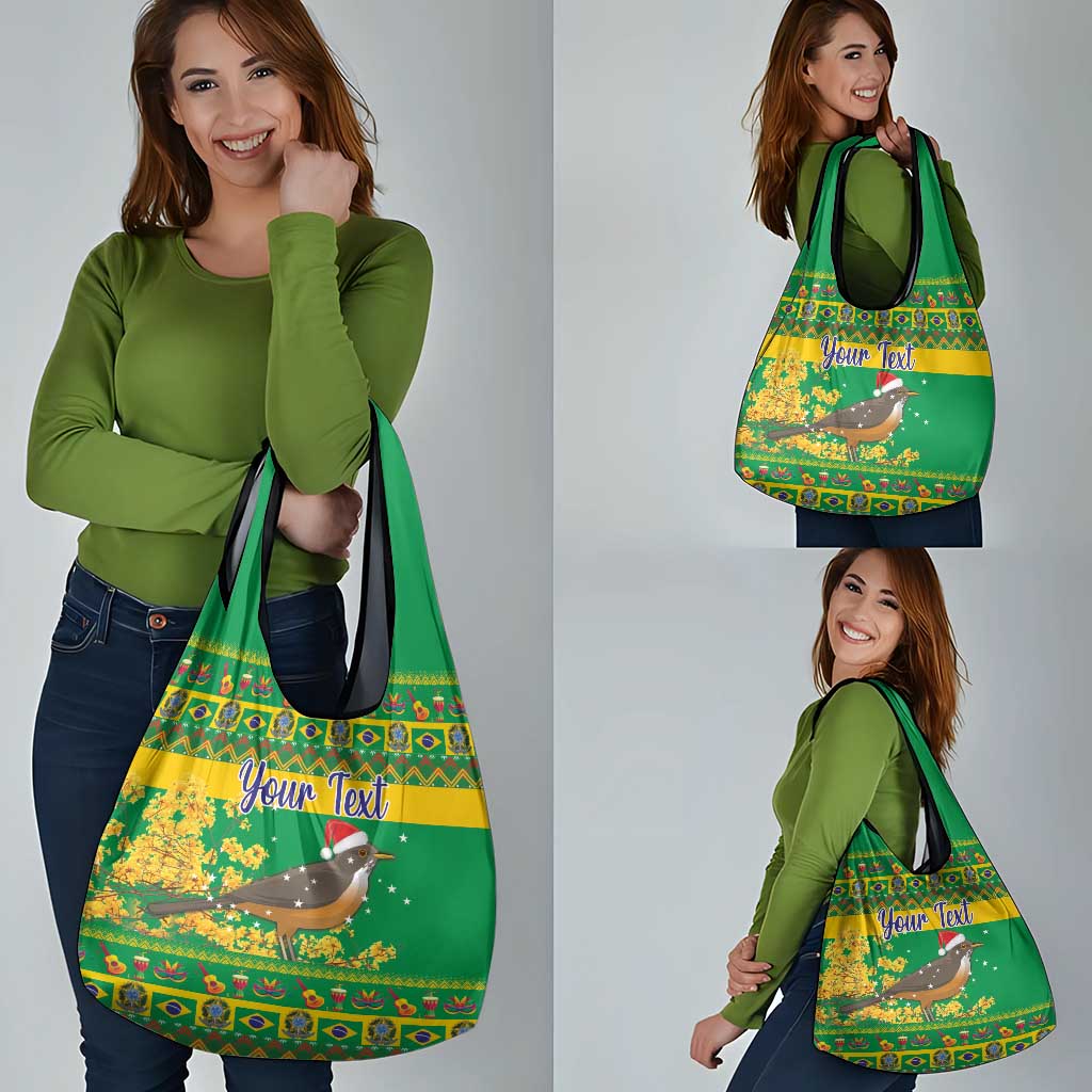 Personalized Brazil Turdus Rufiventris Christmas Grocery Bag Golden Trumpet Tree