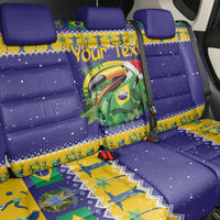 Personalized Brazil Christmas Back Car Seat Cover Toco Toucan with Brazil Flag - Wonder Print Shop