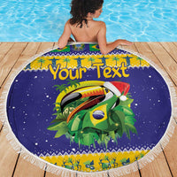 Personalized Brazil Christmas Beach Blanket Toco Toucan with Brazil Flag - Wonder Print Shop