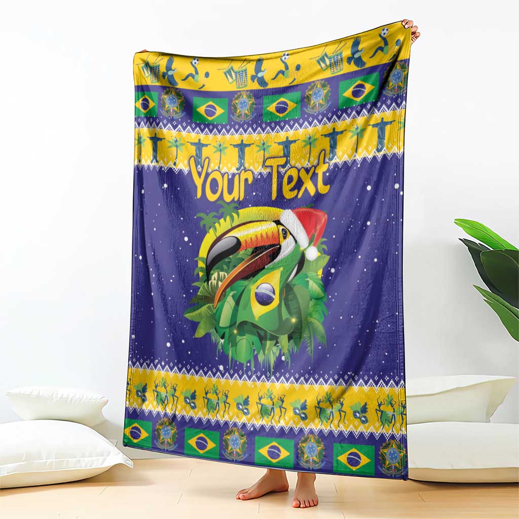 Personalized Brazil Christmas Blanket Toco Toucan with Brazil Flag