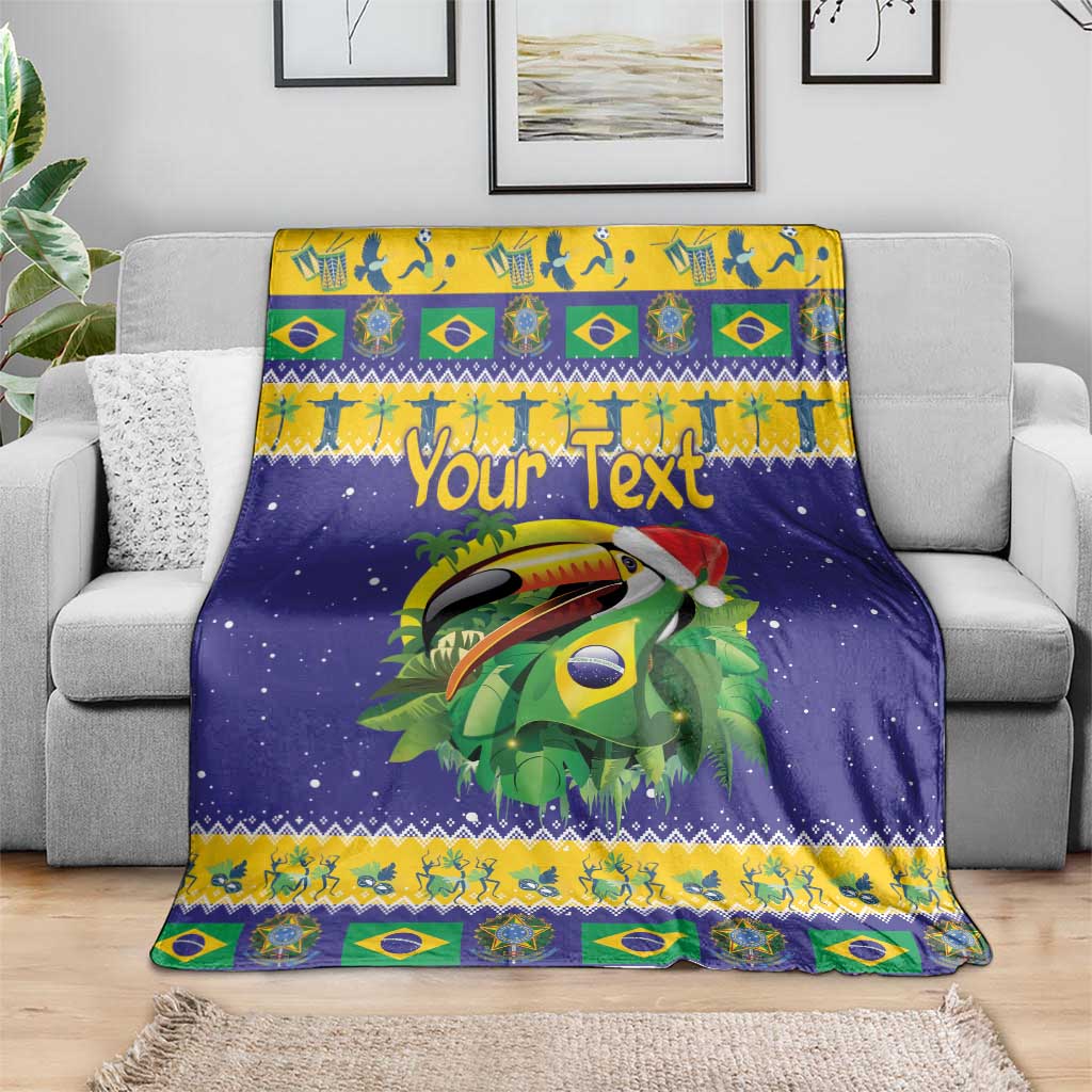 Personalized Brazil Christmas Blanket Toco Toucan with Brazil Flag