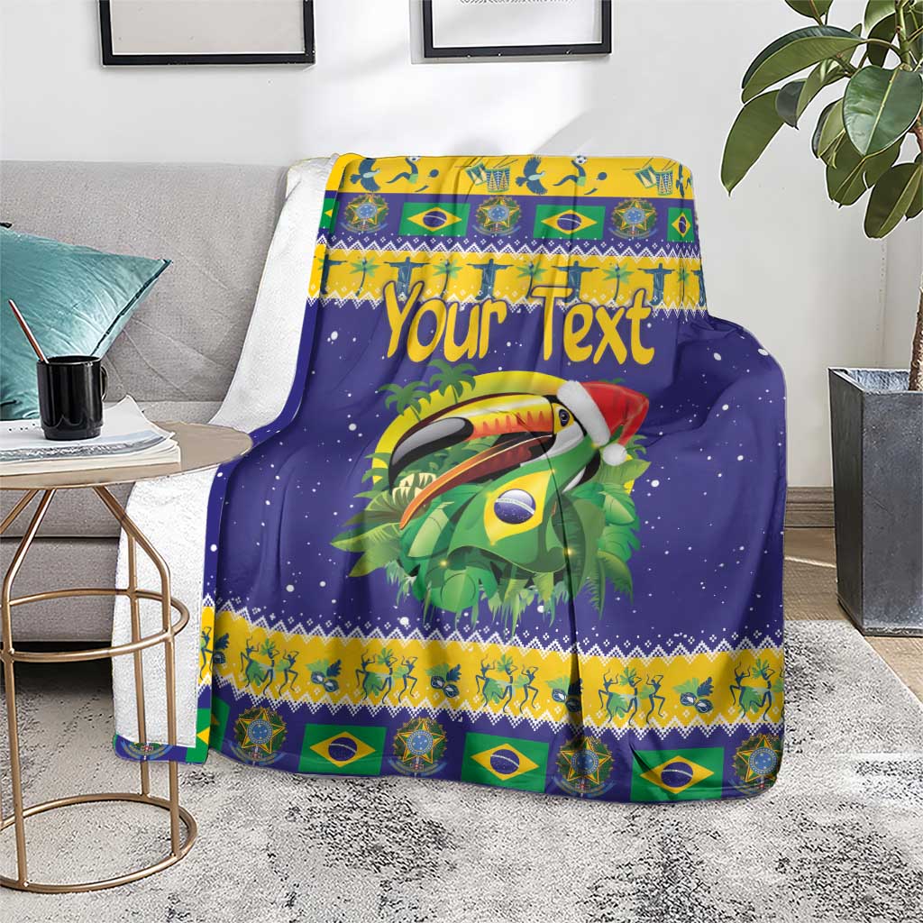 Personalized Brazil Christmas Blanket Toco Toucan with Brazil Flag
