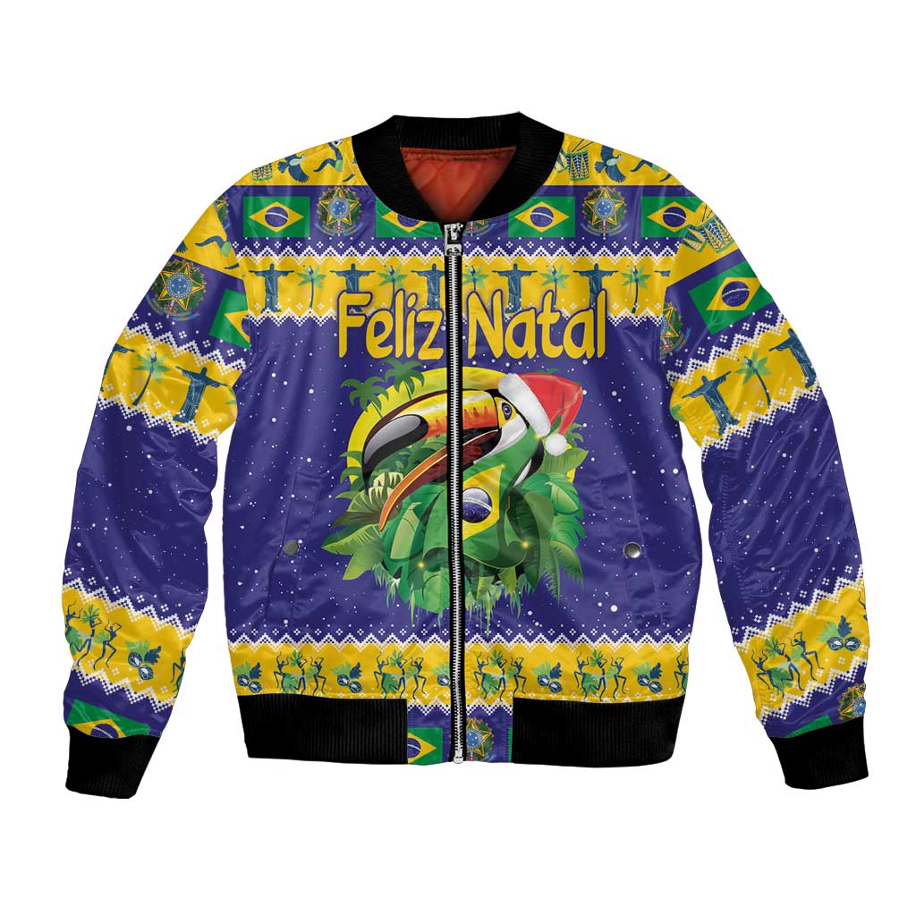Personalized Brazil Christmas Bomber Jacket Toco Toucan with Brazil Flag - Wonder Print Shop