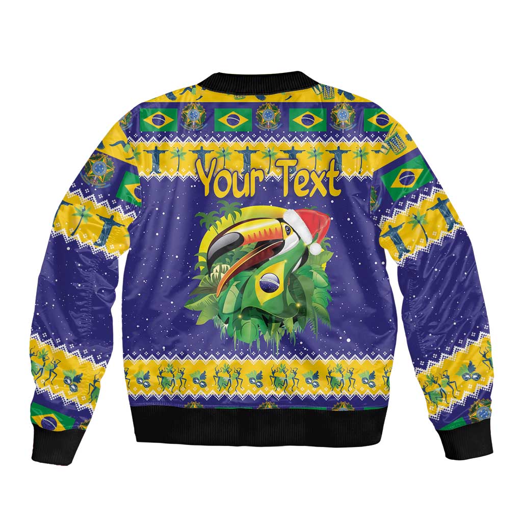 Personalized Brazil Christmas Bomber Jacket Toco Toucan with Brazil Flag - Wonder Print Shop