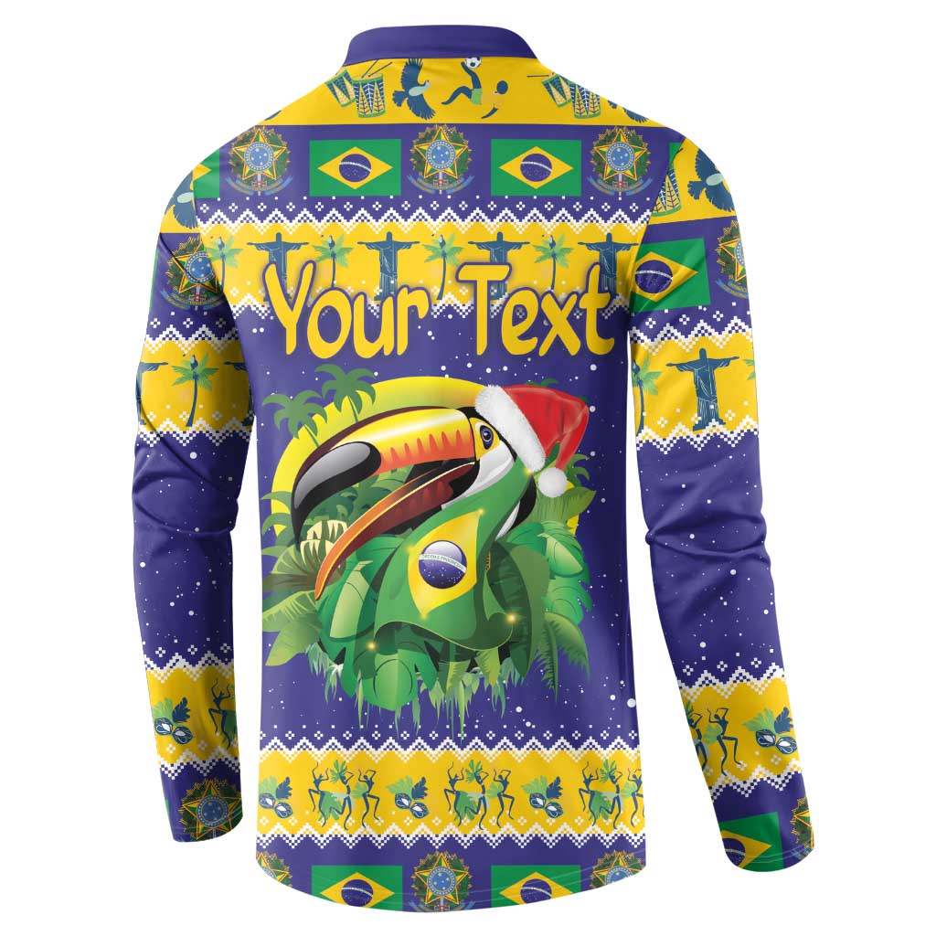 Personalized Brazil Christmas Button Sweatshirt Toco Toucan with Brazil Flag - Wonder Print Shop