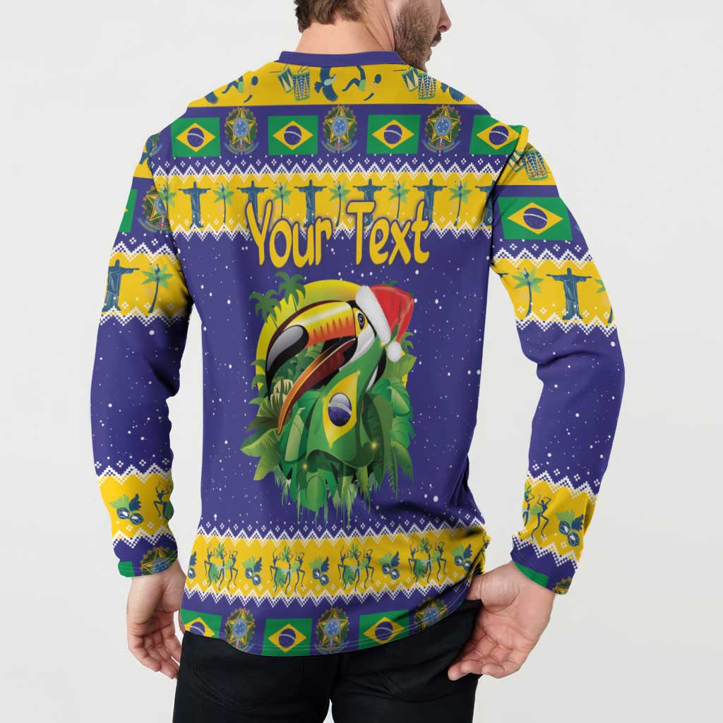 Personalized Brazil Christmas Button Sweatshirt Toco Toucan with Brazil Flag - Wonder Print Shop