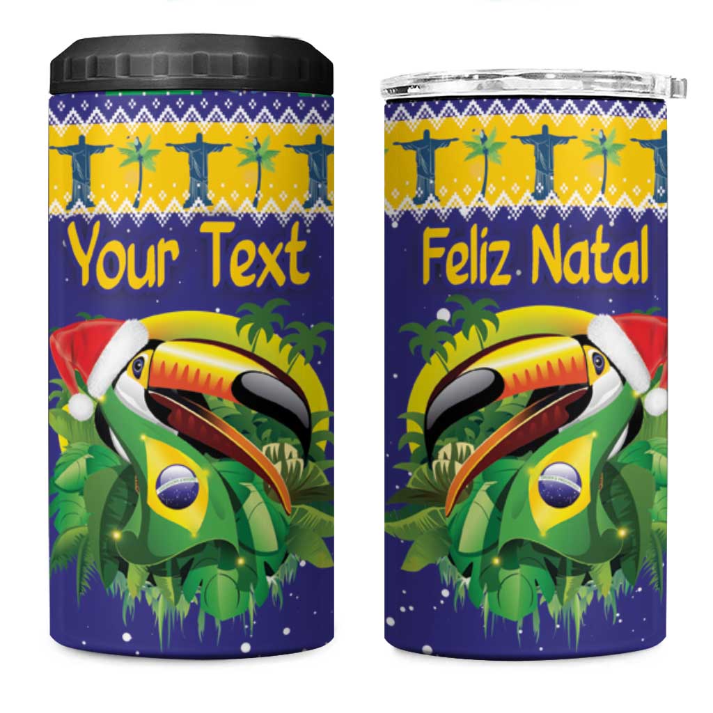 Personalized Brazil Christmas 4 in 1 Can Cooler Tumbler Toco Toucan with Brazil Flag - Wonder Print Shop