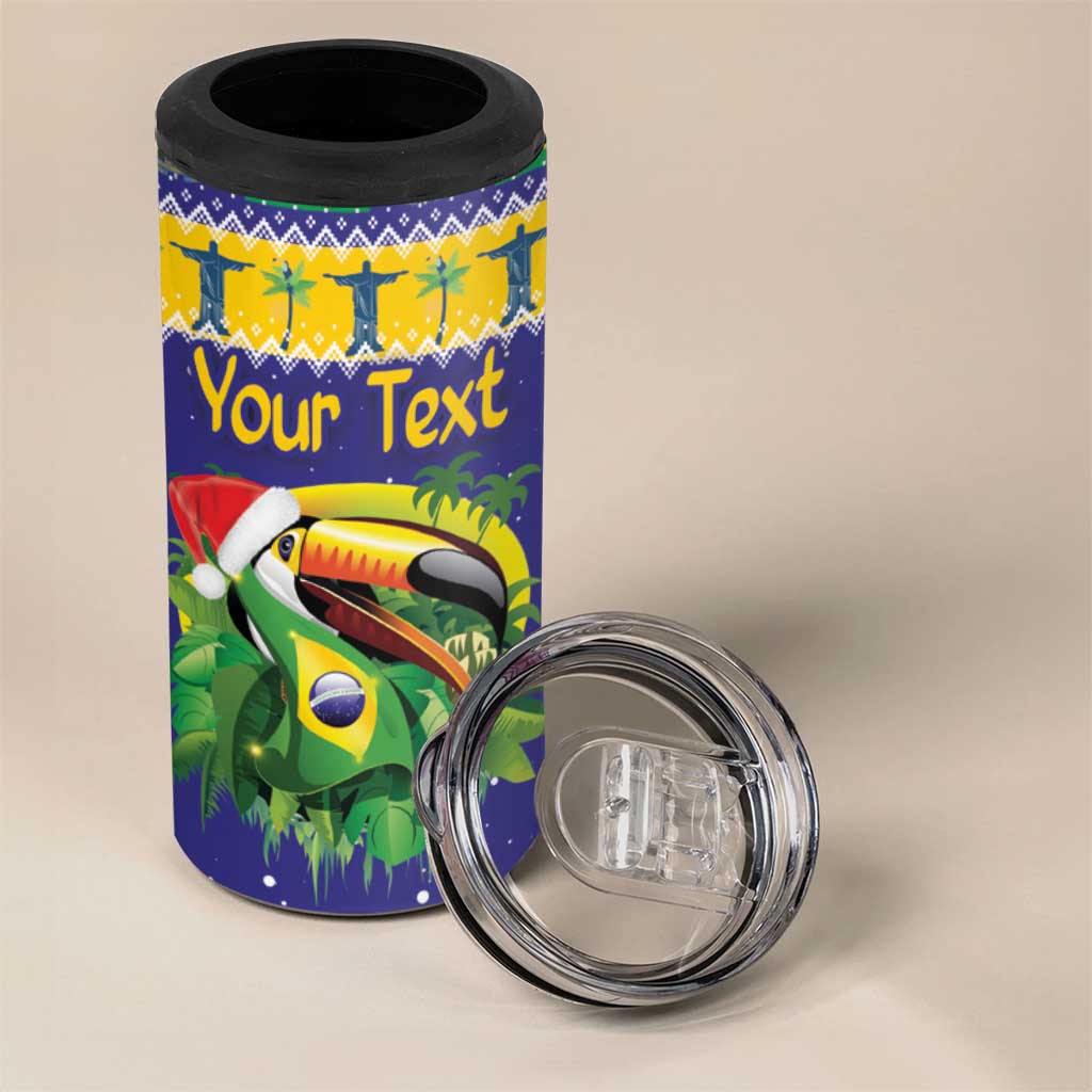 Personalized Brazil Christmas 4 in 1 Can Cooler Tumbler Toco Toucan with Brazil Flag - Wonder Print Shop
