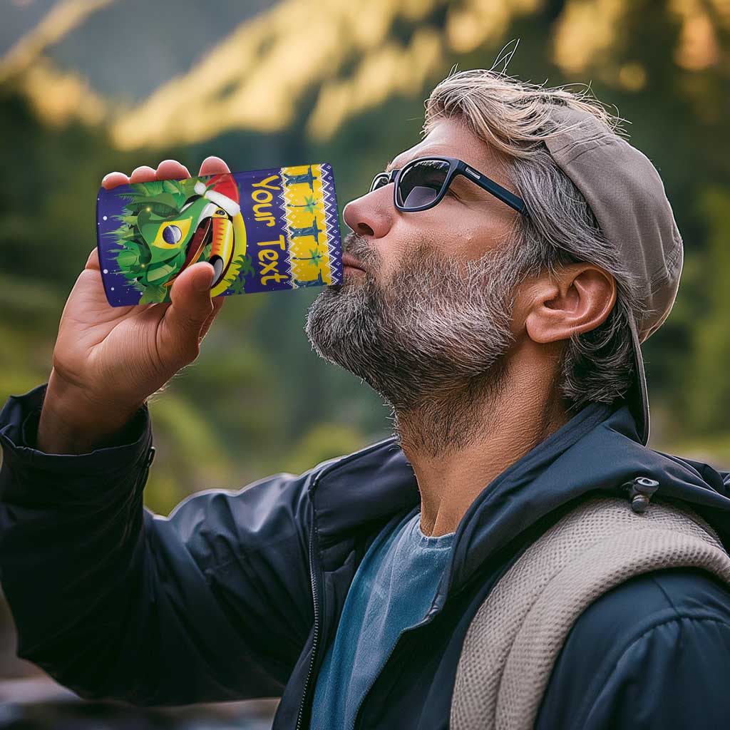 Personalized Brazil Christmas 4 in 1 Can Cooler Tumbler Toco Toucan with Brazil Flag - Wonder Print Shop