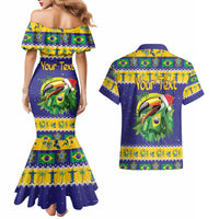 Personalized Brazil Christmas Couples Matching Mermaid Dress and Hawaiian Shirt Toco Toucan with Brazil Flag - Wonder Print Shop
