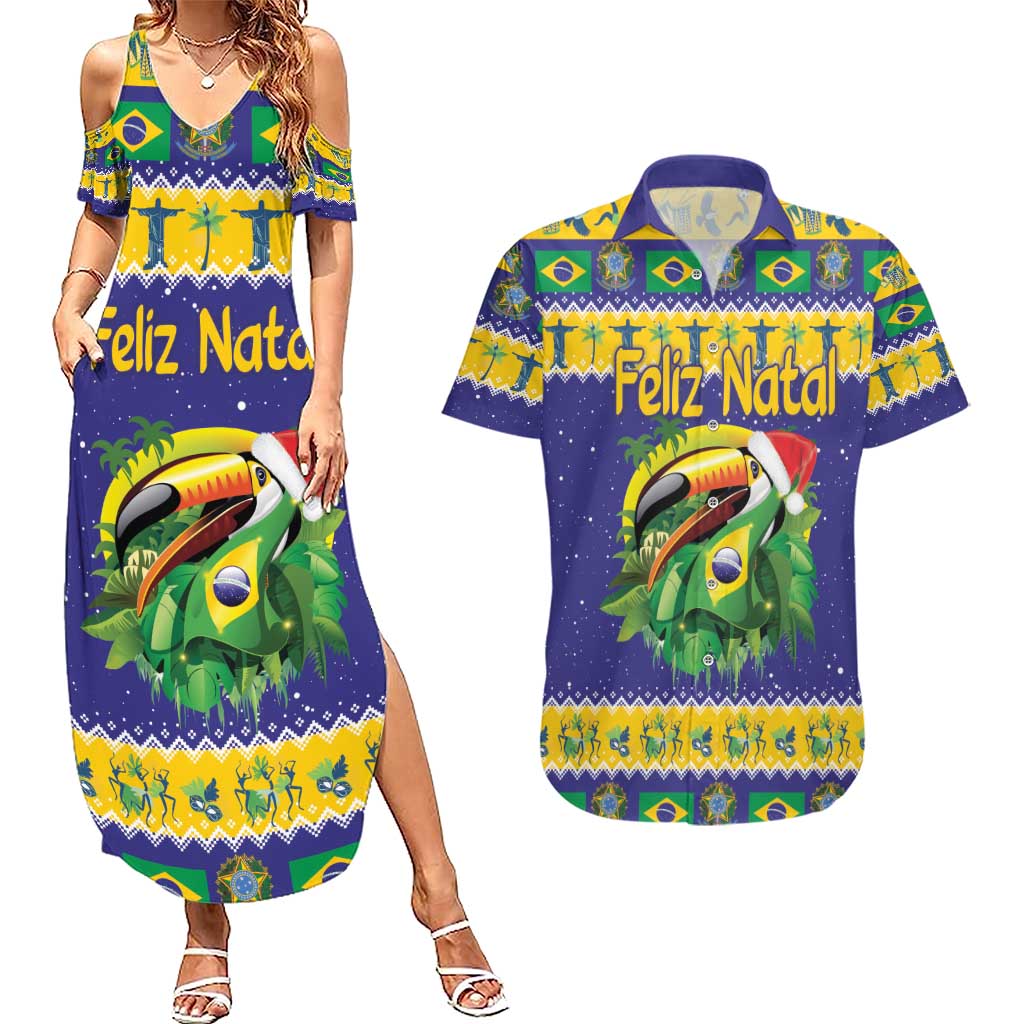 Personalized Brazil Christmas Couples Matching Summer Maxi Dress and Hawaiian Shirt Toco Toucan with Brazil Flag - Wonder Print Shop